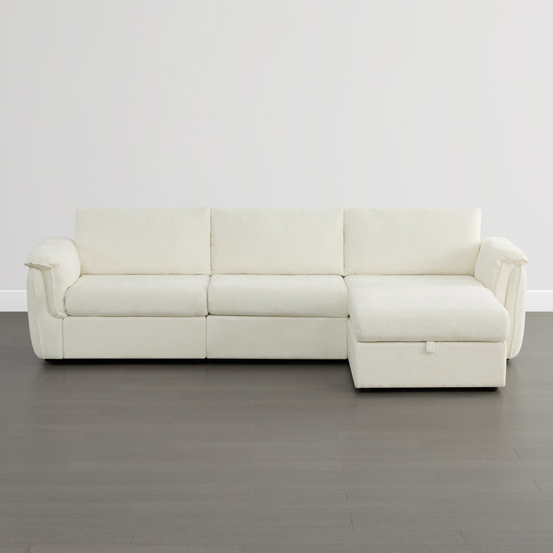 Elysion 122" W Modern 4-Piece Upholstered Modular Sectional Sofa With Ottoman, Cream Polyester