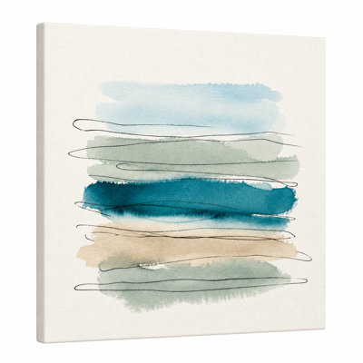 Teal Blue Watercolor Abstract Square Canvas Wall Art, Soft Modern Wrapped Canvas Decor
