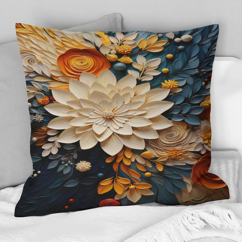 Coussin orange orange sarcelle tourbillon IV - Abstract Botanicals, Carré, 18" x 18"