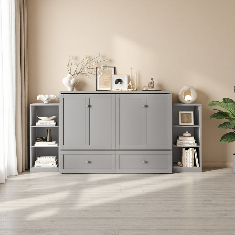 Lit escamotable double avec tiroirs et tablettes de rangement spacieux. Idéal pour les chambres d'amis ou les chambres compactes