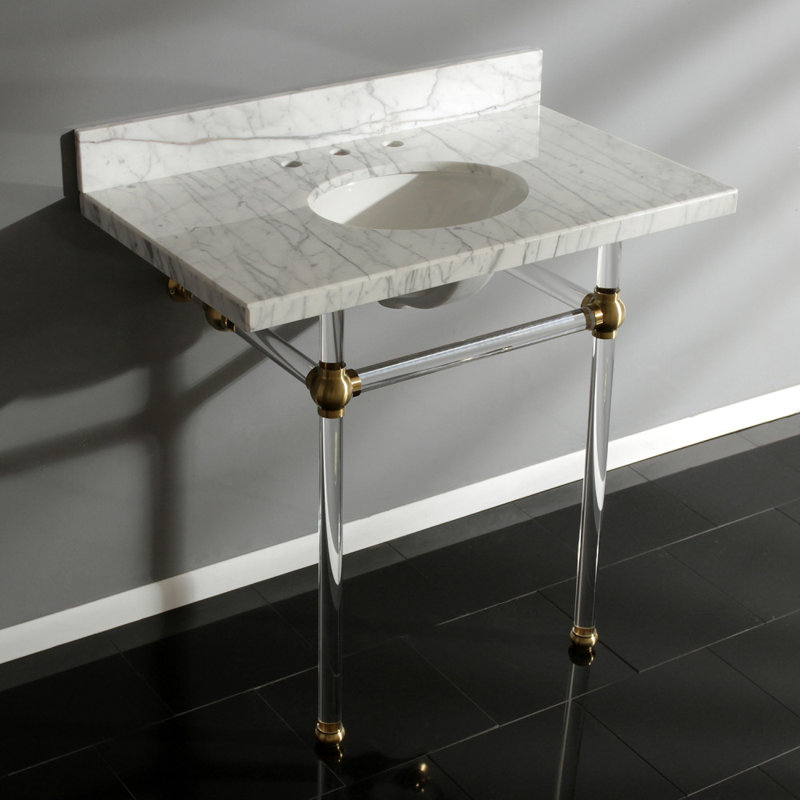 Kingston Brass Templeton 36-Inch Carrara Marble Vanity Top with Clear Acrylic Legs (8-Inch, 3-Hole)