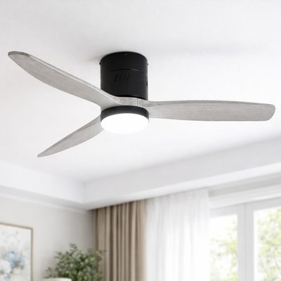 Ventilateur de plafond moderne à 3 pales de 52 po avec luminaire et télécommande AuraVista - montage encastré pour un design épuré et peu encombrant
