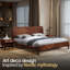 Très grand lit plateforme en bois d'acacia massif avec tête de lit et pied de lit RORNS Bifrost, design Art déco de style Mid-Century, aucun sommier requis, support de lattes robuste, résistant aux égratignures et à l'eau, finition noyer-1016486412-1016486411