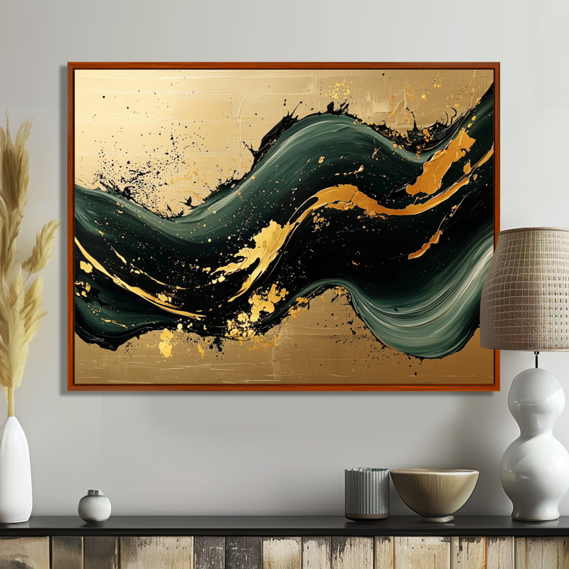 Sable doré des ombres de marbre émeraude II - marbre, art mural, H 30 po x l 40 po, Cadre flottant, Brun