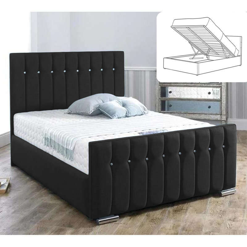 Upholstered Ottoman Storage Bed, Black, Super King (6')