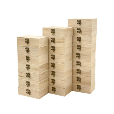 24-Pack Small Wood Box For Crafts 6"X4"X2" Unfinished Wooden Box With Lid Keepsake Box For Jewelry Storage DIY Crafts