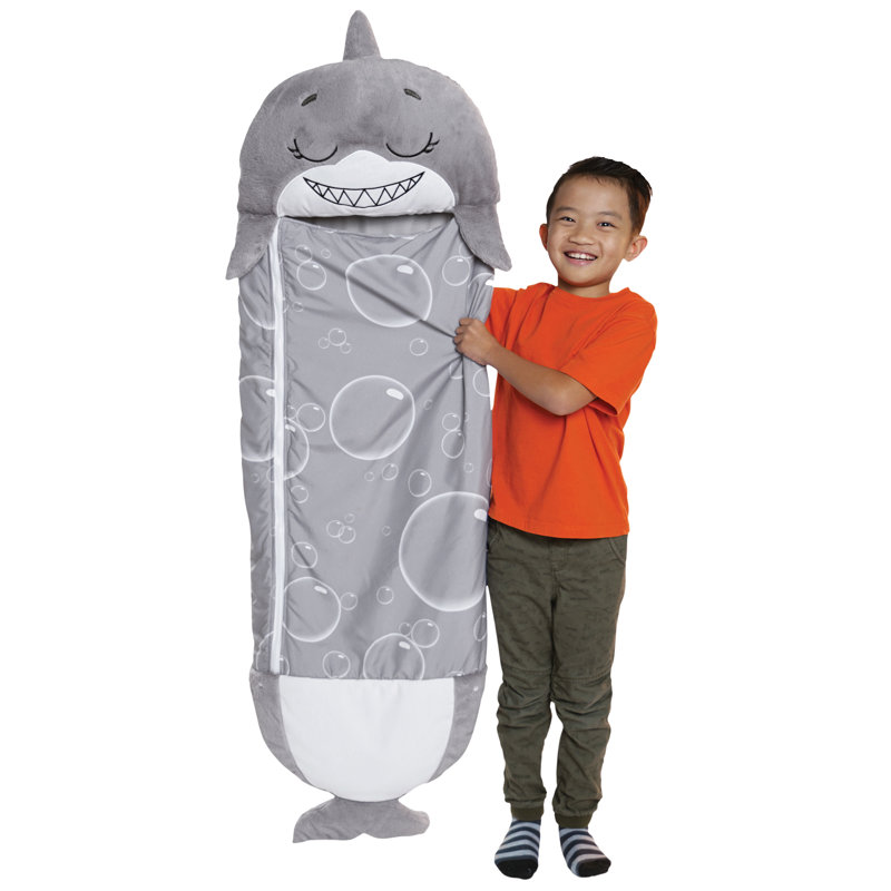 Happy Nappers: oreiller et sac de sommeil: requin, 2-en-1: animal en peluche s'ouvre dans un sac de couchage, personnage de jeu doux, enfants de 7 ans et plus