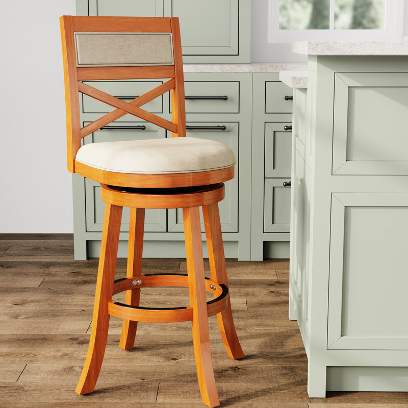 Tabouret de bar de 30 po au fini naturel avec siège captivant en tissu beige à hauteur d'assise, d'apparence et de confort
