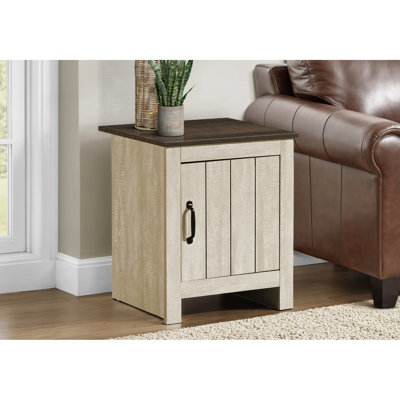 Table de chevet de 22 pouces avec rangement, style contemporain, base en stratifié beige, plateau en chêne foncé, chambre à coucher et salon, fabrication, table d'appoint facile à nettoyer, fonction de rangement, style de pièce
