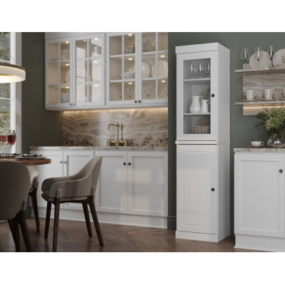 Jaylena 100% Solid Wood 16.5" Pantry Utility Storage Cabinet with Solid, Clear Glass Doors and Adjustable Shelves by Latitude Run