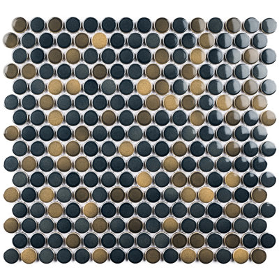 Porcetile Round 12.41 in. x 11.46 in. Penny Glossy Porcelain Mosaic Wall and Floor Tile
