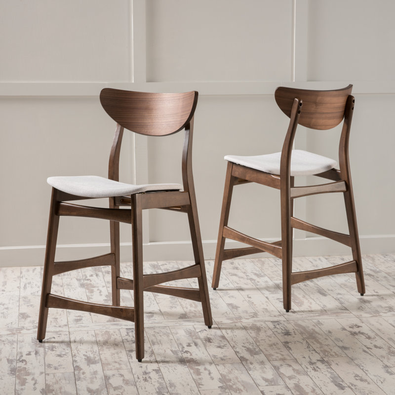 Tabouret de comptoir 24 po Fitz, Beige clair, Noyer