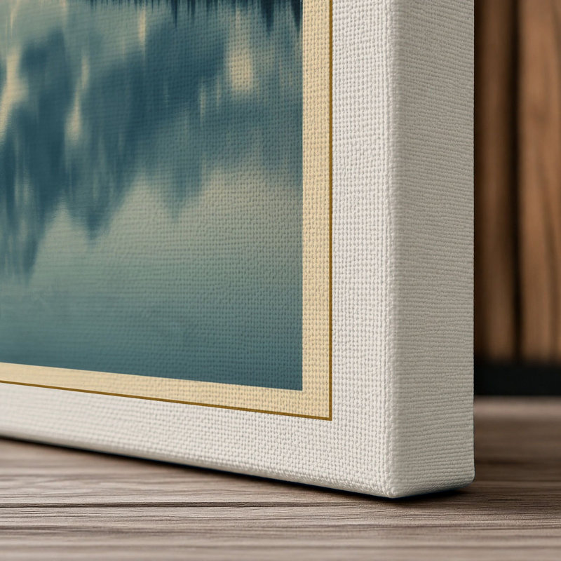 Mountain Lake Reflection Japandi - Wrapped Canvas, 30x20 - 76.2 x 50.8 cm, Cream Border