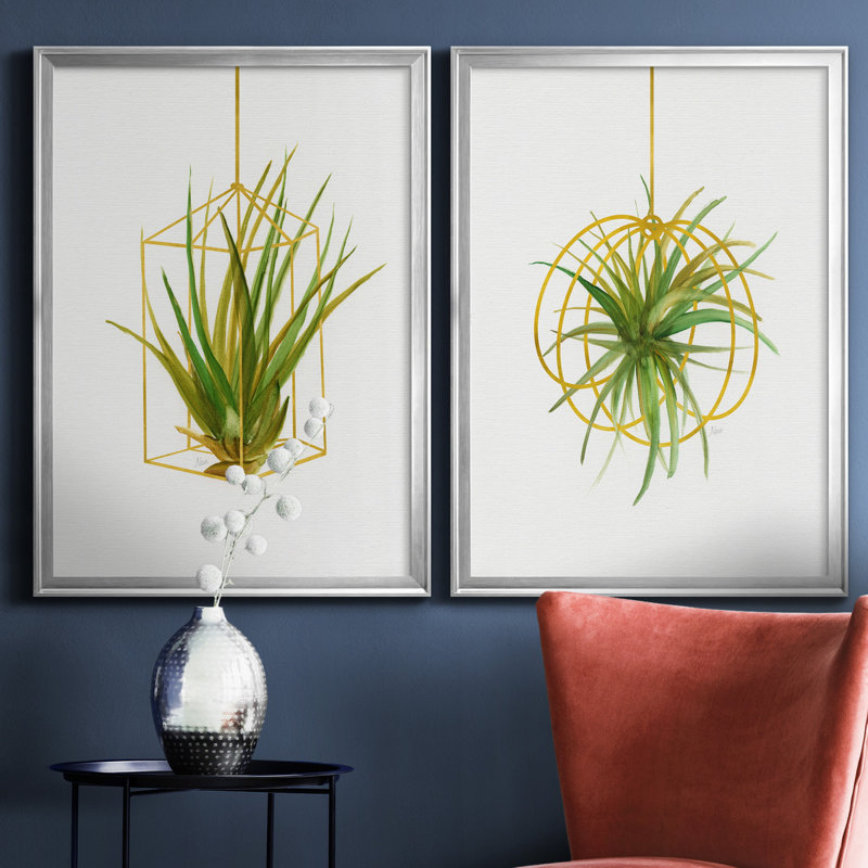 «Hanging Airplant II», ensemble de 2 reproductions d'art, Toile encadrée argentée, Pas de tapis