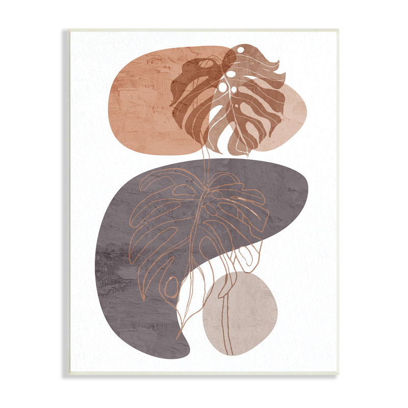 «Bold Abstract Shapes Monstera Plants Terracotta Desert», impression sur toile, H 19 po x l 13 po x P 0,5 po, Plaque murale