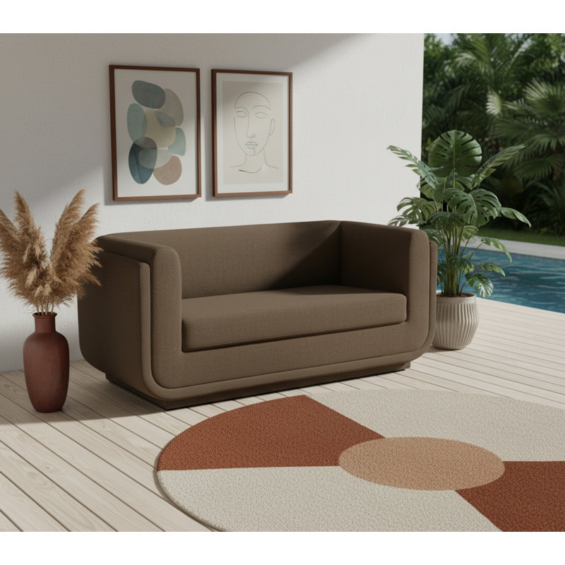Causeuse à accoudoirs arrondis 64,5 po Kimora, Tissu texturé en lin brun