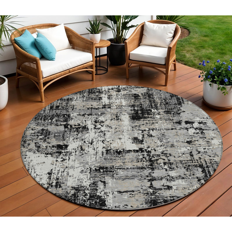 Tapis rond noir et gris 8 po