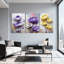 Ensemble de 3 tableaux muraux sur toile à motifs floraux violets et jaunes-1178299640