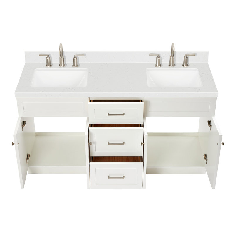 Hamlet 66.25'' Bathroom Vanity with Carrara Quartz Top, White