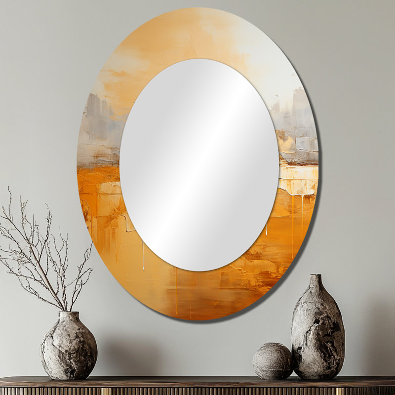 Amber Glow I - Miroir décoratif ovale sur métal, 40 po x 30 po