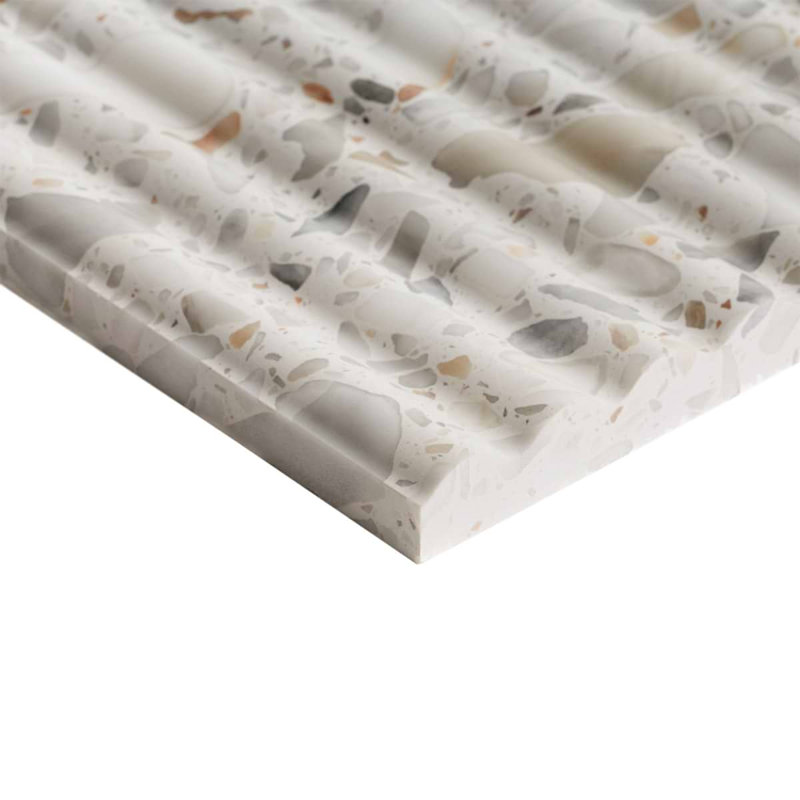 Terrazzo Italy Fluted Honed Terrazzo Tile, Sacra Calacatta White