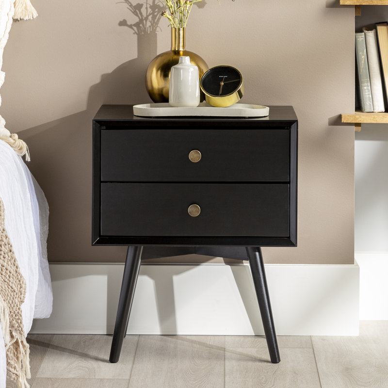 Akshan 2-Drawer Solid Wood Nightstands, Black