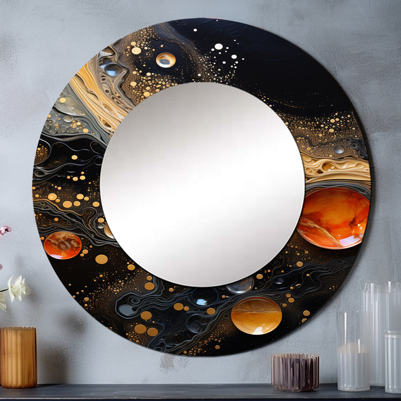 Sharlita, abstrait café Nitro nébuleuse - miroir de formes abstraites, miroir mural rond unique moderne, impression sur métal