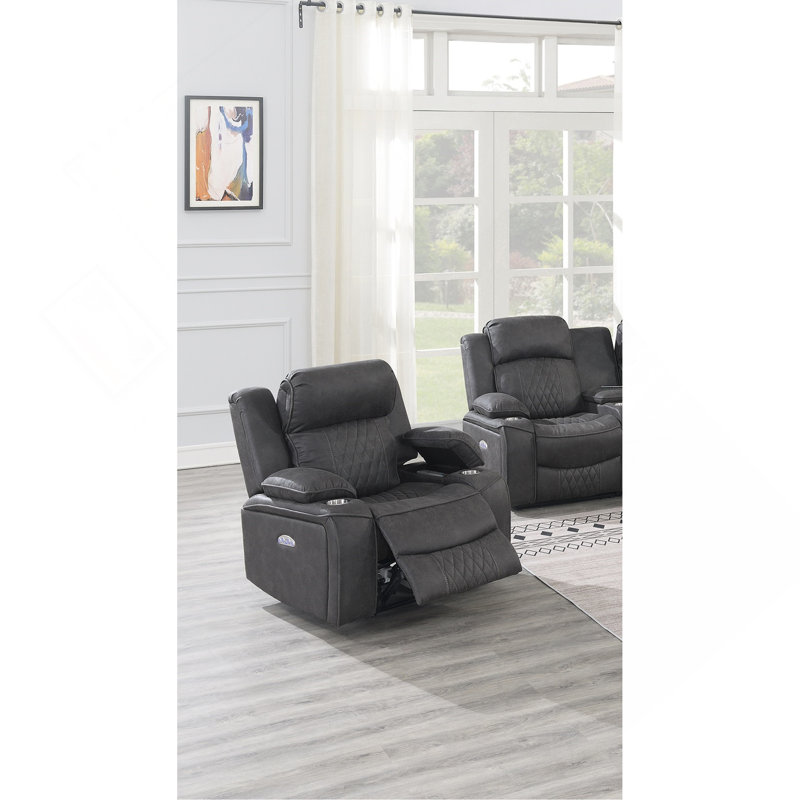 Power Motion Recliner Chair 1Pc Chair Contemporary Charcoal Color Gel Leatherette Storage Arms W Cup Holder Living Room Furniture
