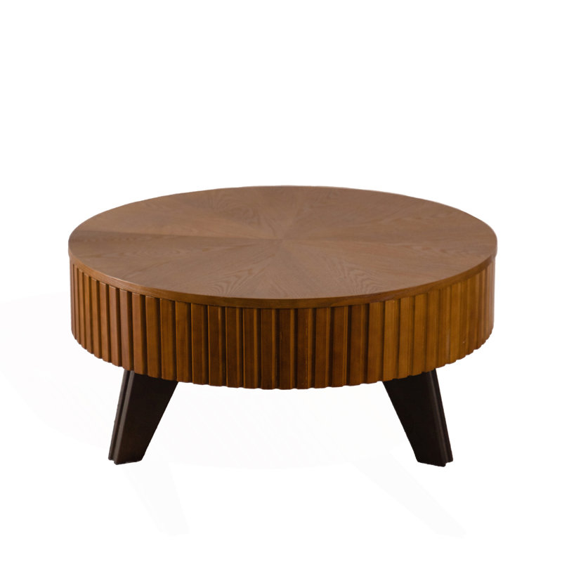 Table basse ronde 31,5 "avec espace de rangement, Plateau naturel / structure noire