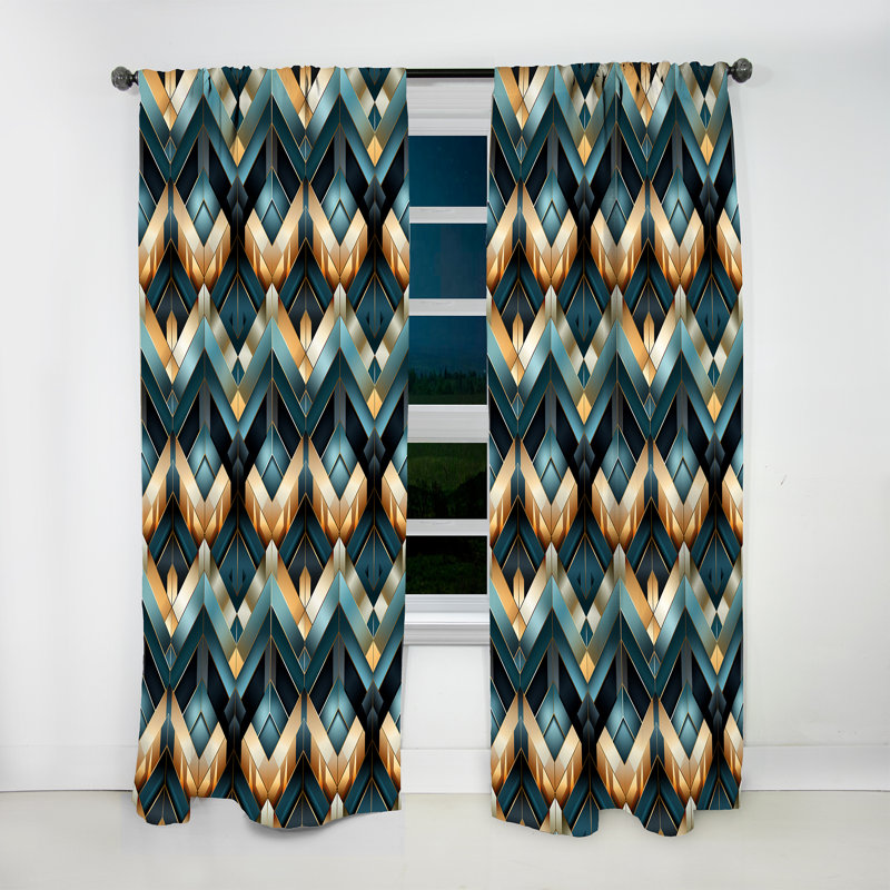 Motif à chevrons glam bleu et doré - rideau en velours glam - obscurcissant - 1 panneau, L 52 po x L 90 po
