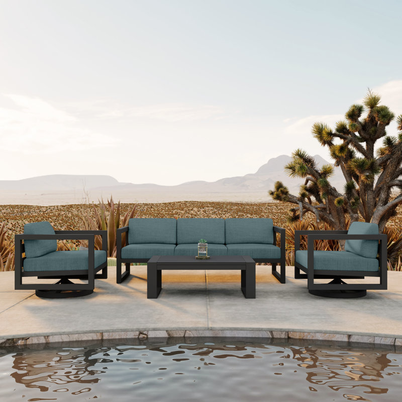 Avion 4 Piece Sofa Set With Swivel, Slate, Spectrum Indigo Sunbrella®