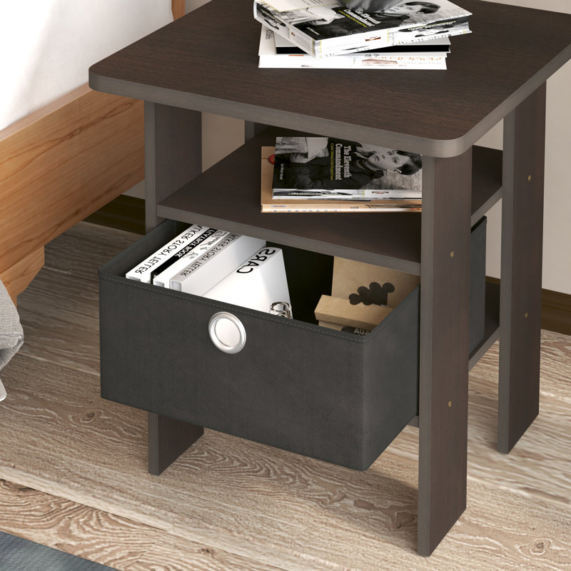 Ensemble de 2 tables de chevet modernes en bois 15,51 po x 15,5 po x 17,52 po avec tiroir et tablette, Marron foncé