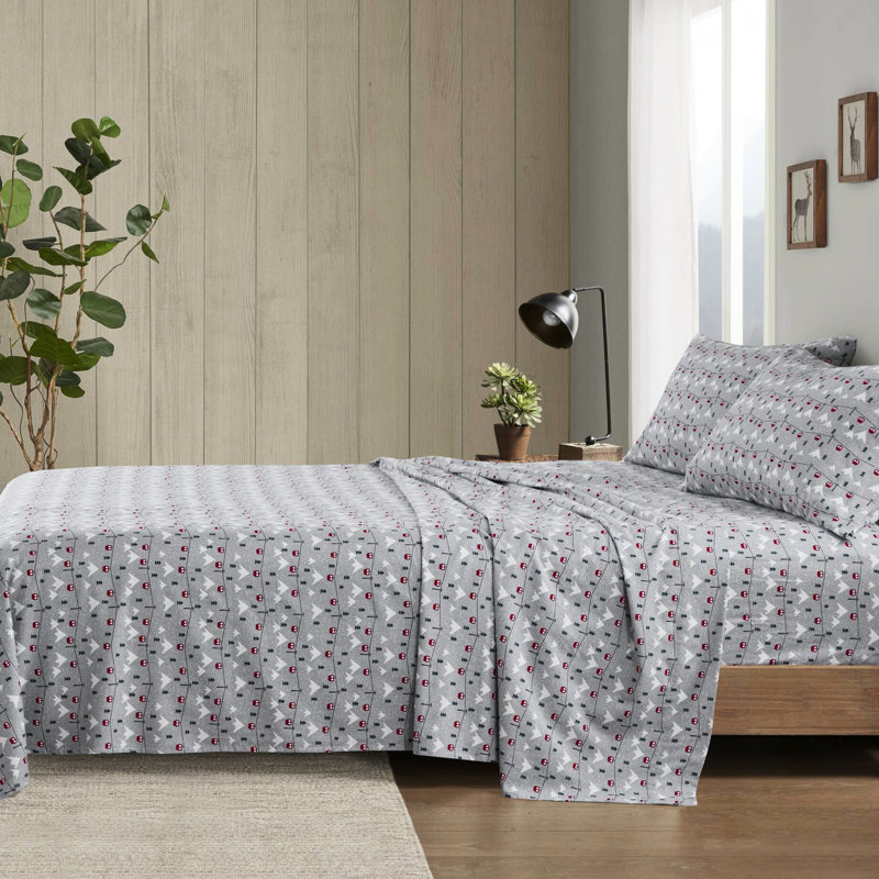 Ensemble de 3 draps de lit gris 100% flanelle de coton 100% double pour lit double / très grand 14 "