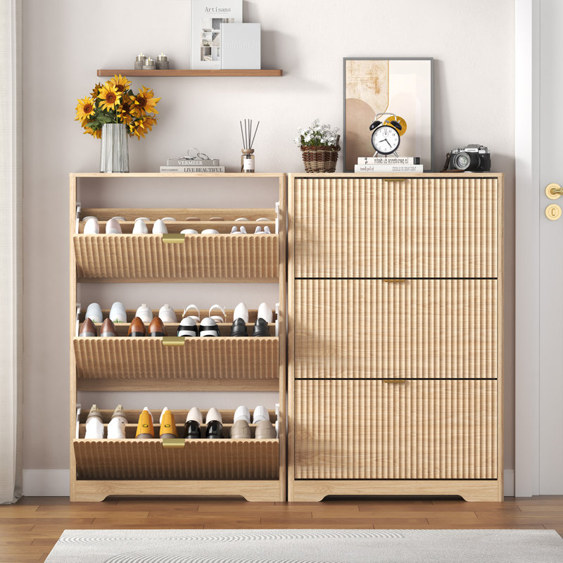 Wavy 3-Door Shoe Storage,, Brown
