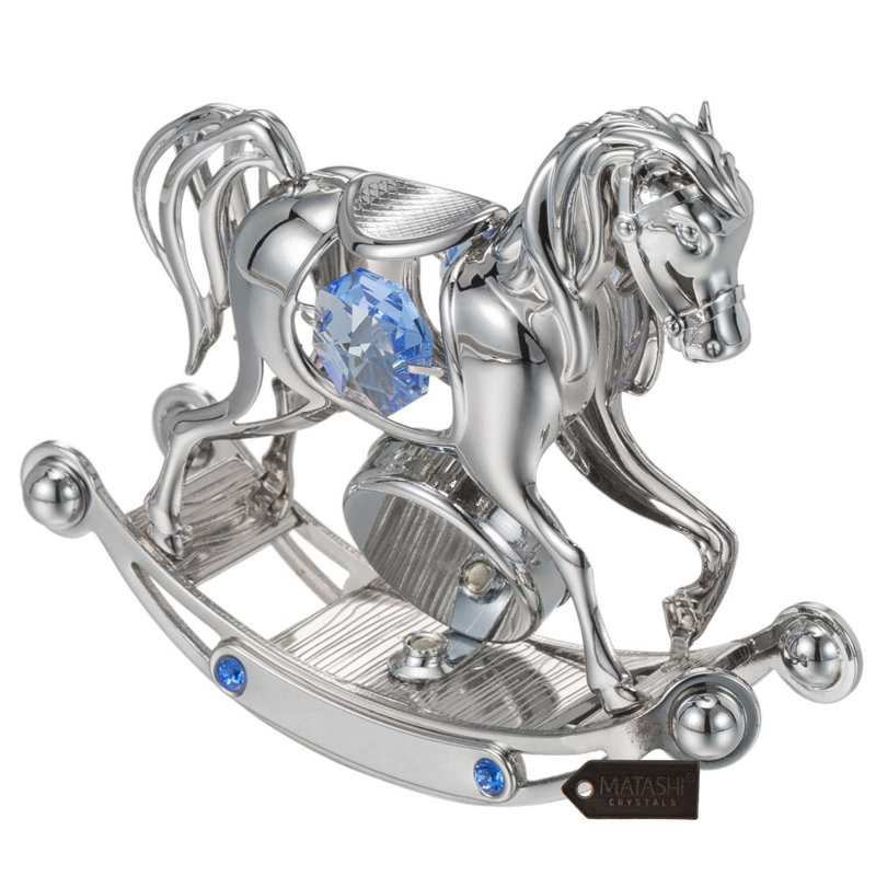 Figurine de bureau cheval berçant décorée de cristal, Argent