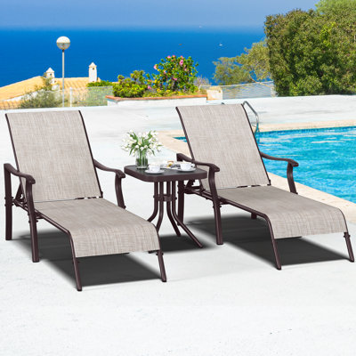 Cathy Outdoor Recliner With Side Table And 5 Adjustable Positions (set of 2)