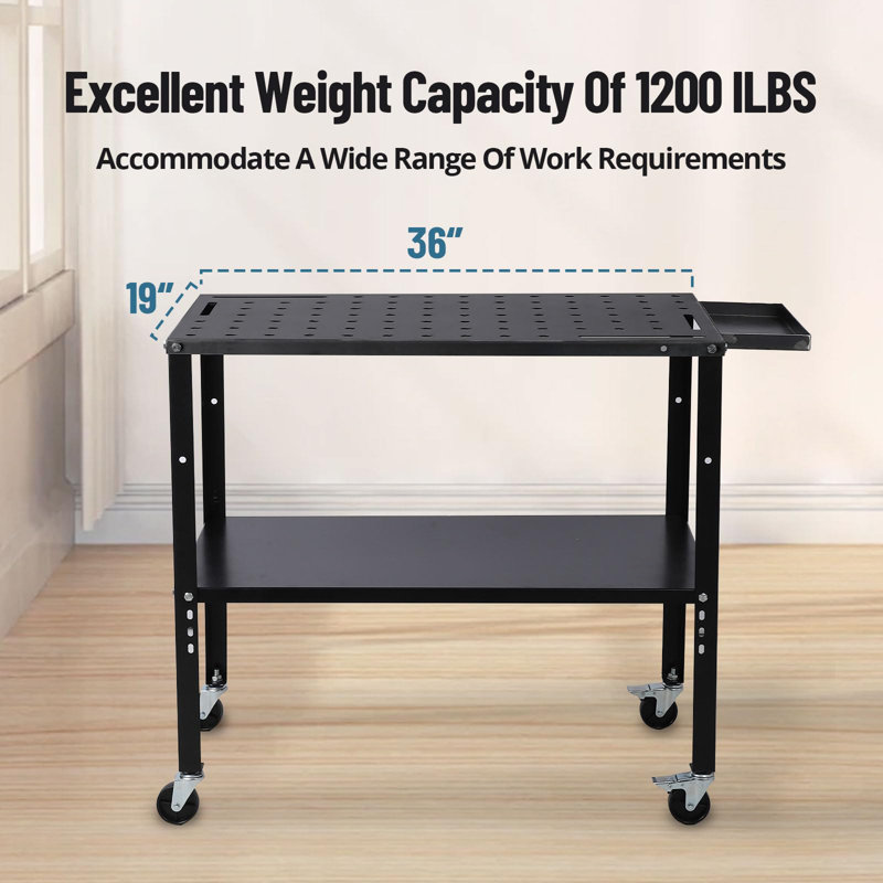 Workbench Welding Table 36"" x19, 5/8-inch Fixture Holes Steel Welding Workbench Table, 1200lbs Load Capacity Welding Table Portable Work Bench