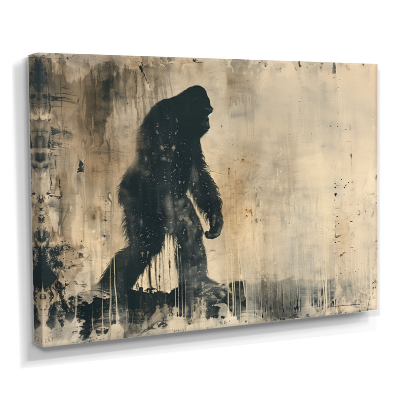 «Black Beige Shadow Silhouette Bigfoot», impression d'art mural Bigfoot, Toile tendue, H 16 po x l 32 po x P 1 po