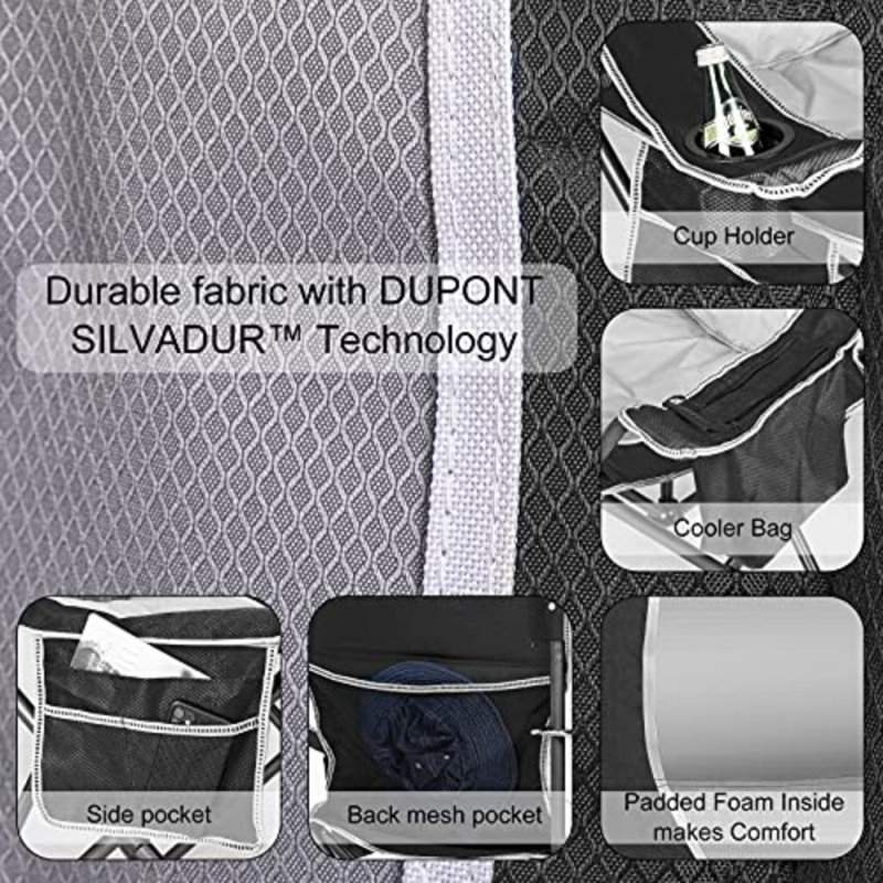 Folding Camping Chair Oversized Heavy Duty Padded Outdoor Chair With Cup Holder Storage And Cooler Bag, 450 Lbs Weight Capacity, Thicken 600D Oxford，2pk