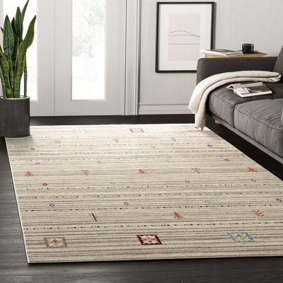 Tapis beige à rayures Lonoke