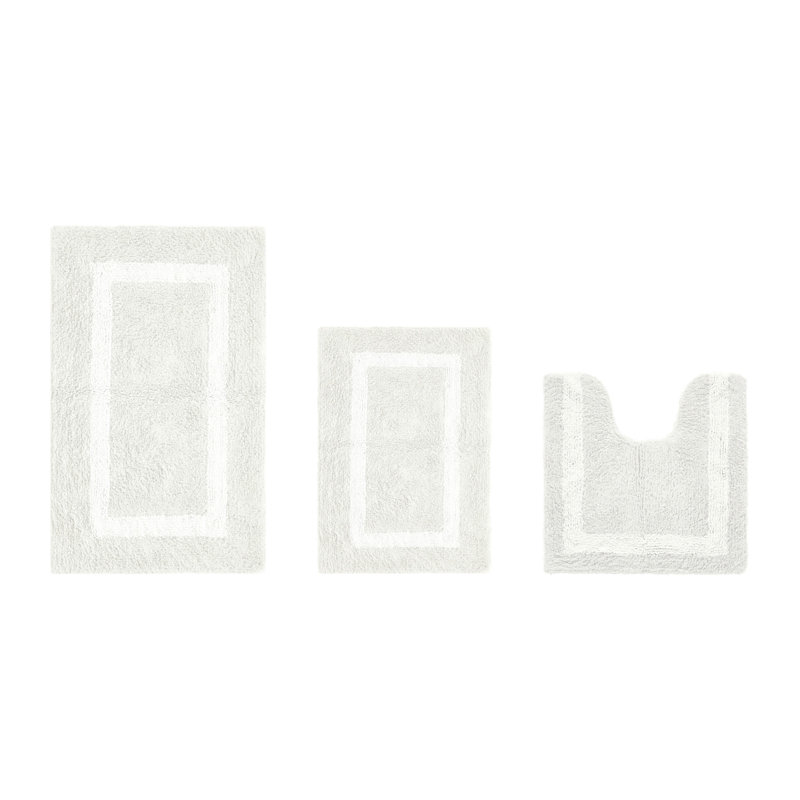 Atle Reversible Cotton Tufted Bath Rug Set, 3PC (17" x 24" | 20" x 20" | 21" x 34"), Ivory/White