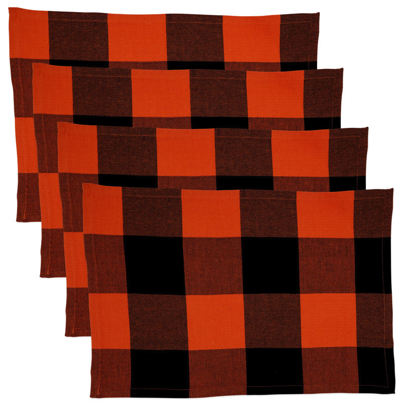 Cotton Plaid Rectangle Placemat, Orange/Black
