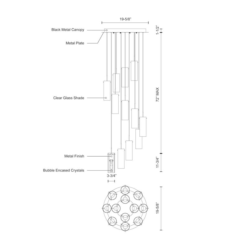 12 - Light LED Pendant, 181.25" H x 19.63" W x 19.63" D