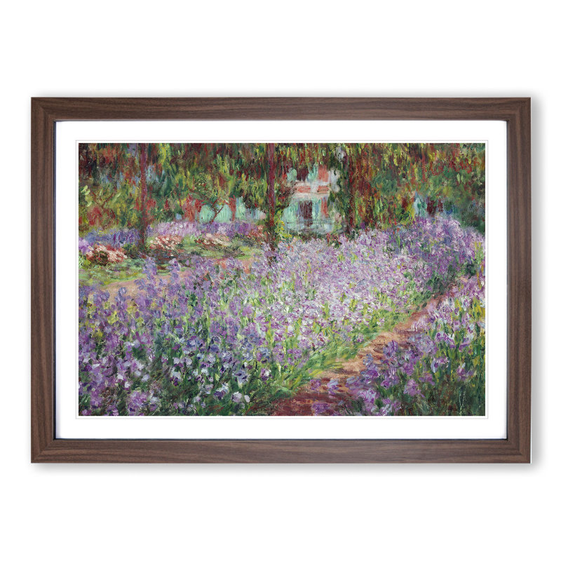 Irises in Monets Garden by Claude Monet - Picture Frame Painting on MDF, Walnut, 48cm H x 65cm W x 2cm D