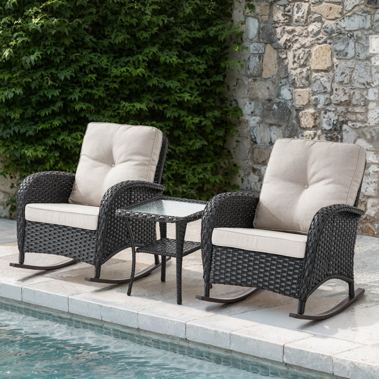 Gaetanino Wicker Rattan Outdoor Rocking Chair Set with Side Table (2 chairs and 1 side table)