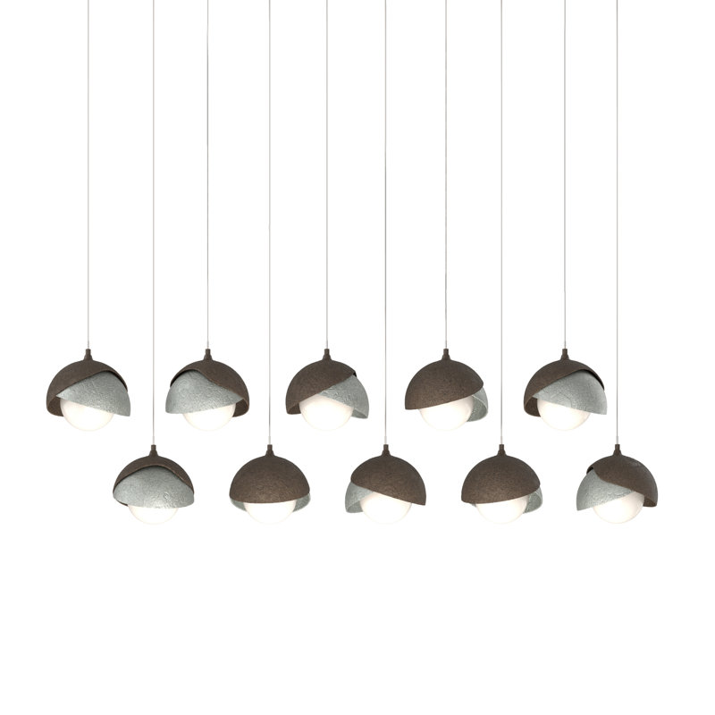Brooklyn 10 - Light Double Shade Linear Pendant, Long: 10" to 130", Bronze, Vintage Platinum