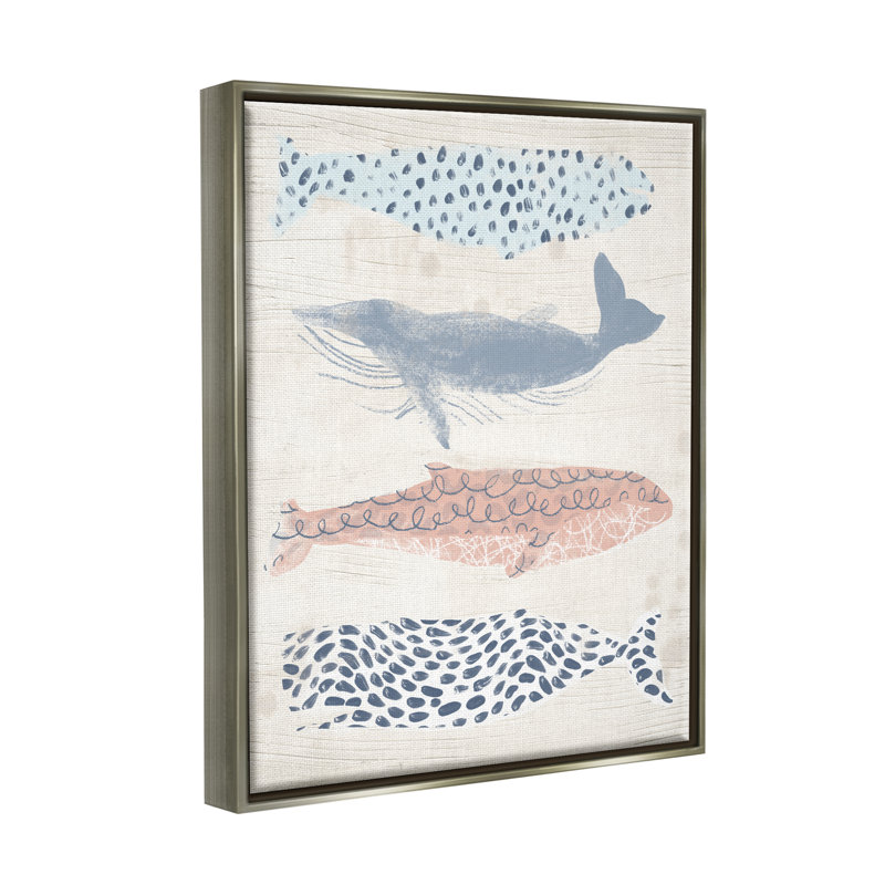 " Maritime Patterned Whales " Graphic Art, 31" H x 25" W x 1.7" D, Luster Gray Floater Frame