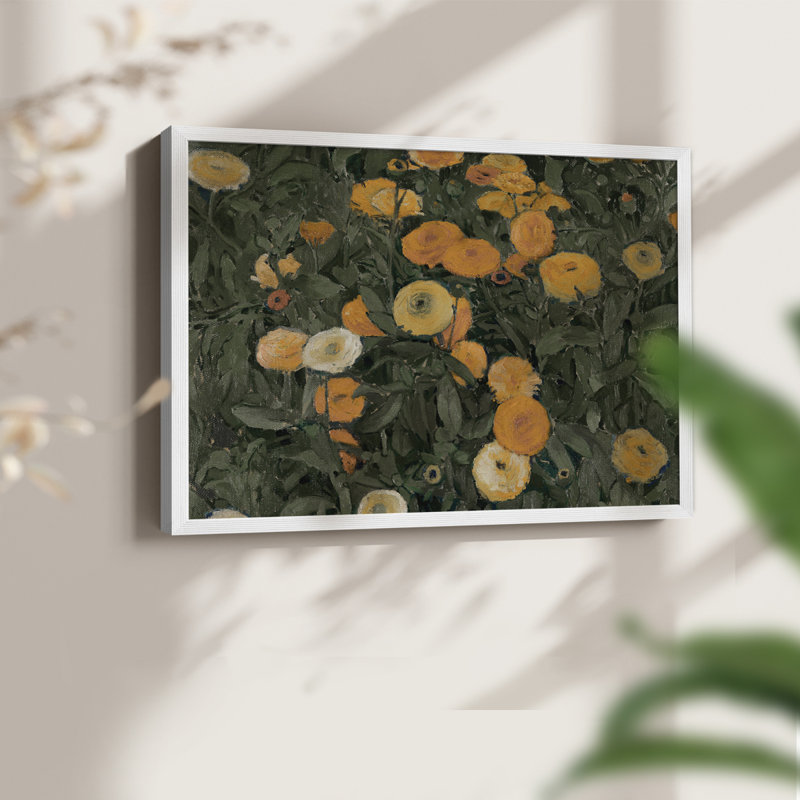 Motif floral rétro - CII - reproduction encadrée, H 22 po x l 28 po, Blanc