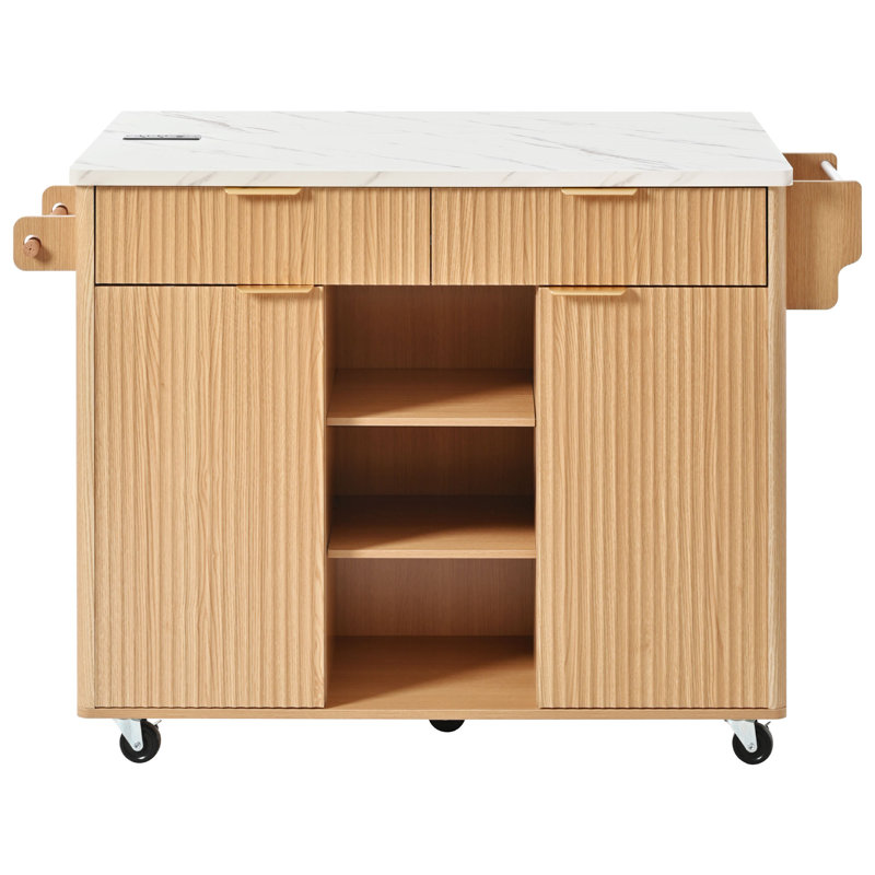 52" Fluted Kitchen Island With Drop Leaf, Natural