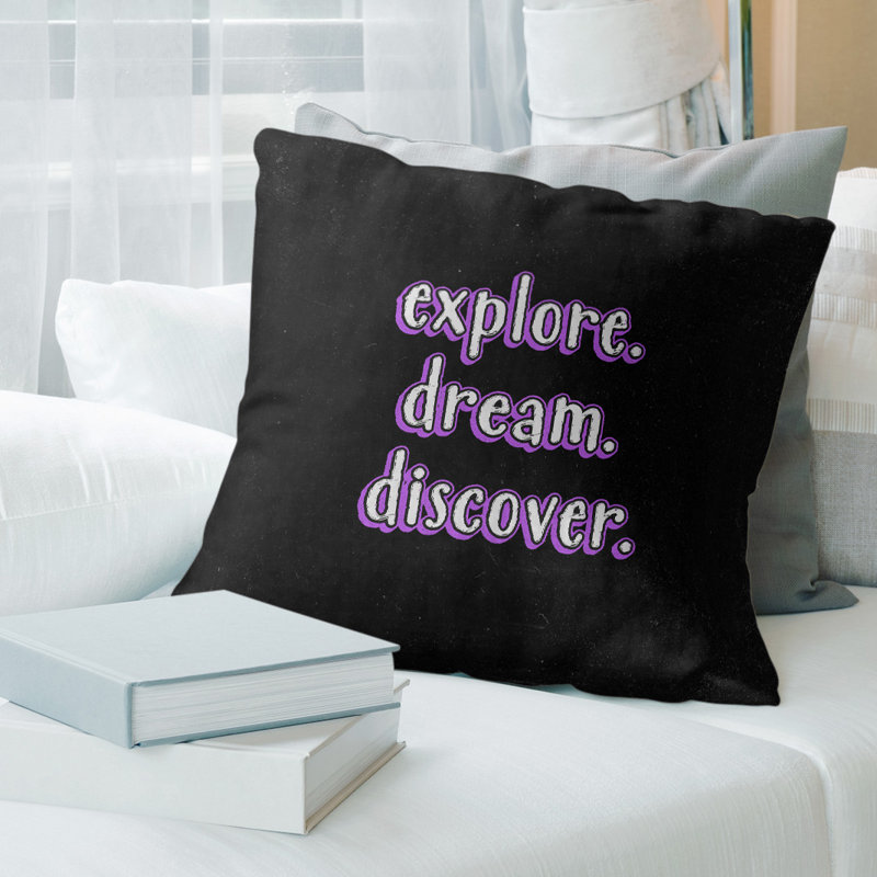 Coussin décoratif Explore Explore Dream, 14 po x 14 po, Noir / mauve, Polyester / bourre de polyester